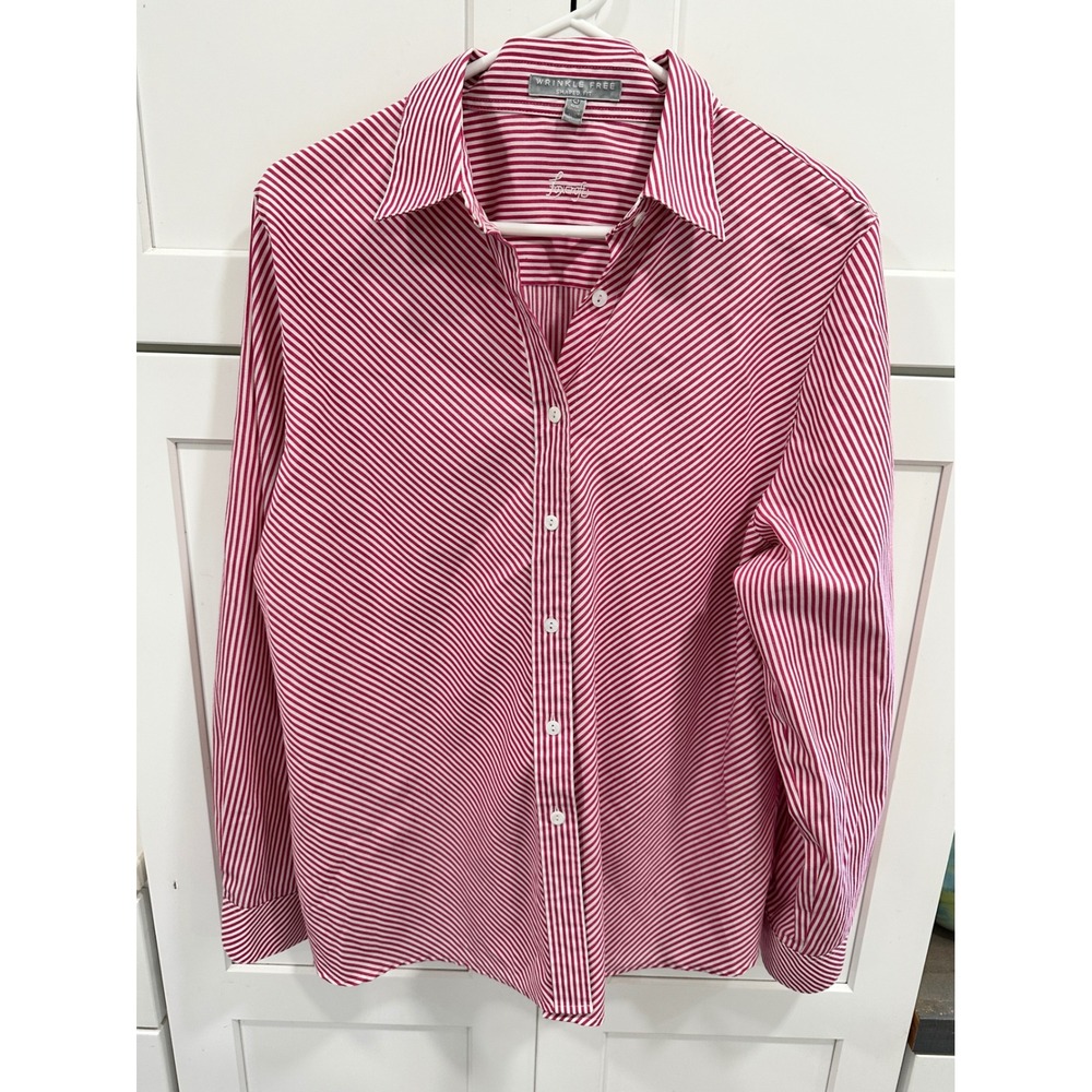Foxcroft‎ Wrinkle Free Shaped Fit   Striped Button Down Shirt Womens 16